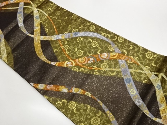 JAPANESE KIMONO / FUKURO OBI / WOVEN TREASURE & ARABESQUE FLOWER 